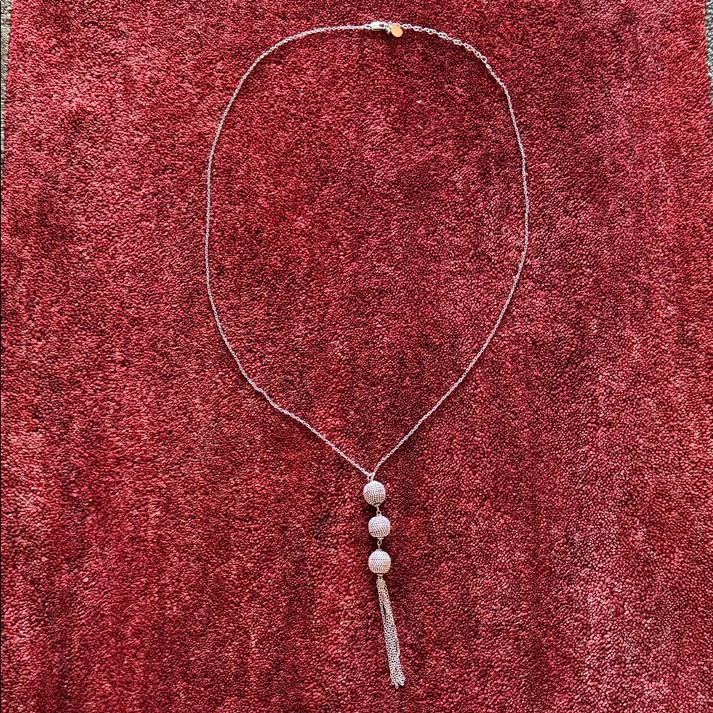 Chico’s Elegant Silver Beaded tassel Necklace